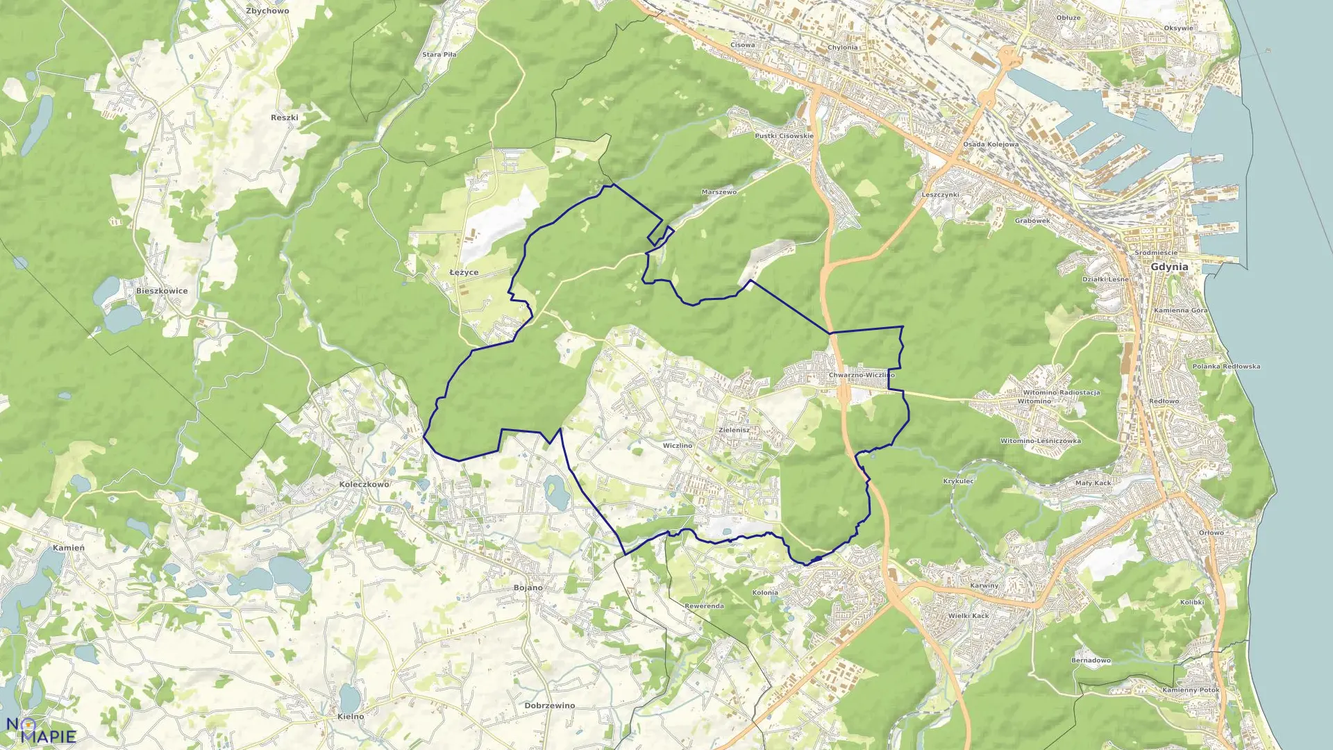 Mapa obrębu CHWARZNO-WICZLINO w mieście Gdynia