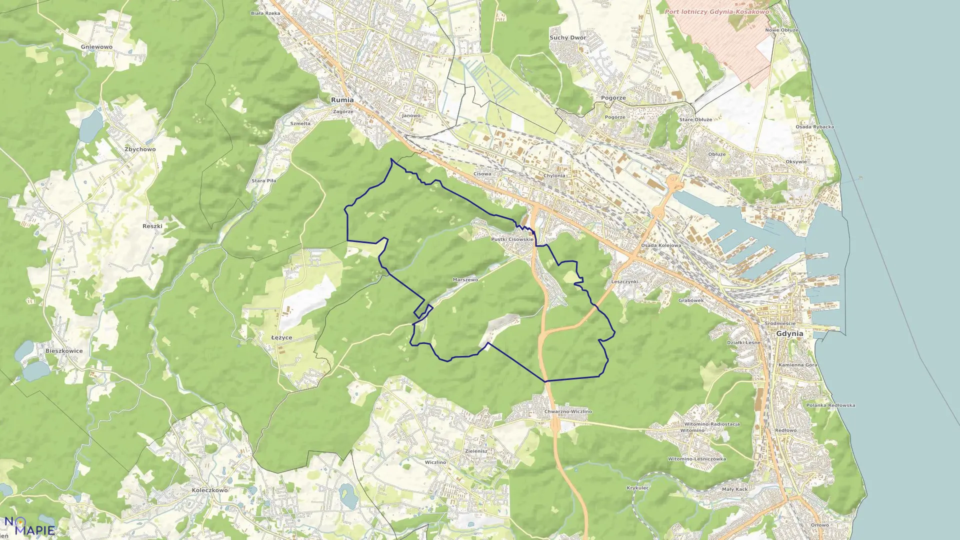 Mapa obrębu PUSTKI CISOWSKIE w mieście Gdynia