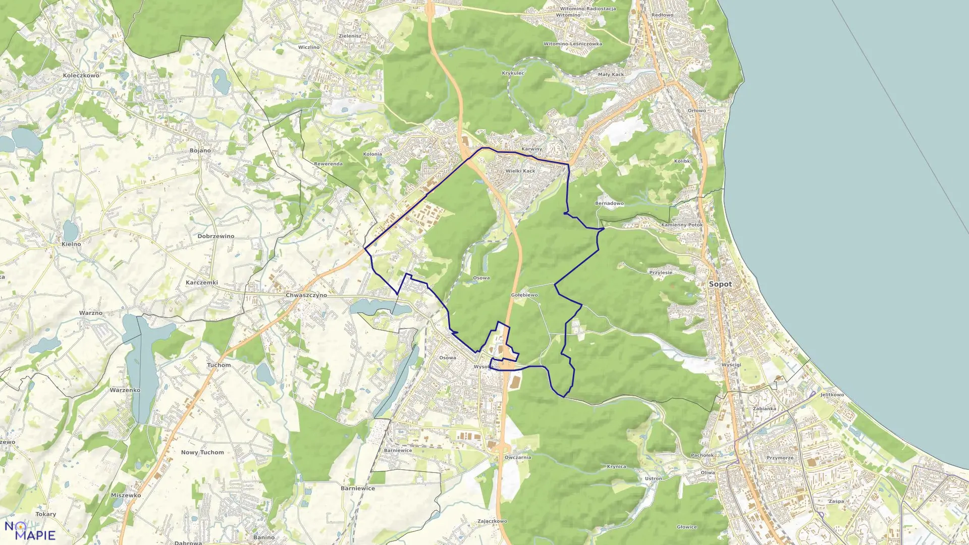 Mapa obrębu WIELKI KACK w mieście Gdynia